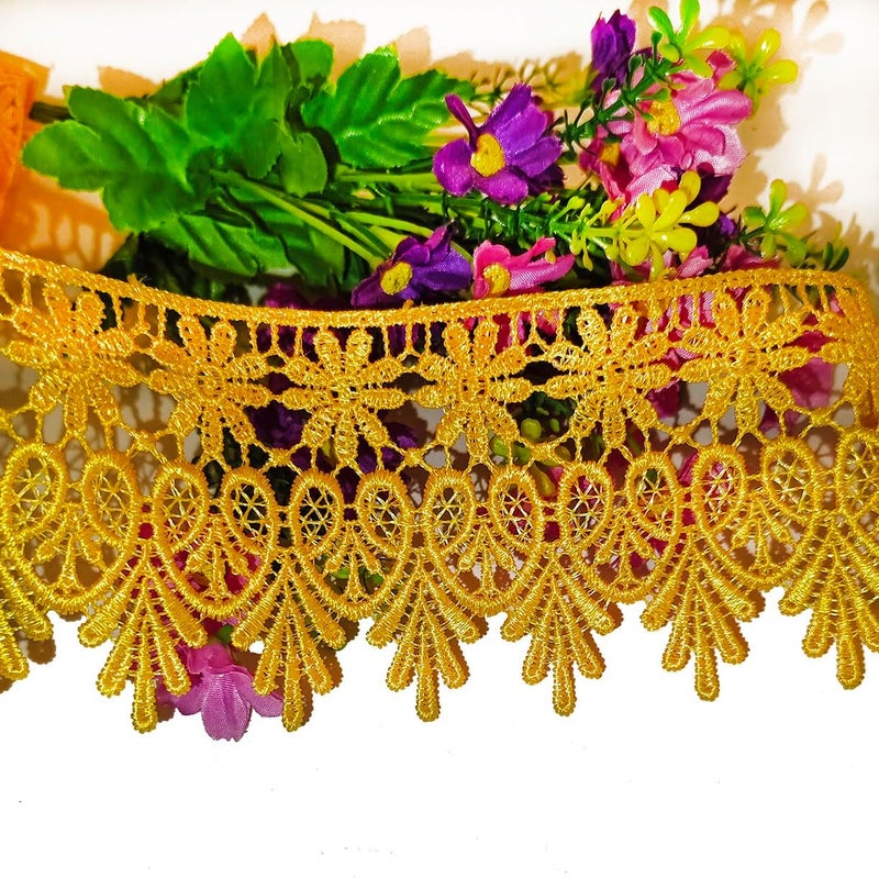 Kuasting 7.5 Yards Floral Lace Edge Trim 9CM Width Europe Chips Pattern Inelastic Embroidery Lace Trim for Sewing Making, DIY Crafts, Gift Wrapping, Wedding Decor (Yellow) - Image 4